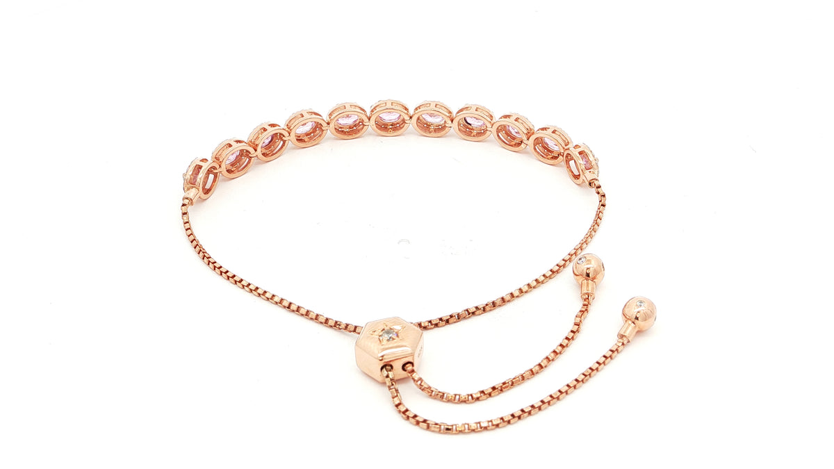 Rose Gold 925 Sterling Silver Tennis Bracelet with Vivid Pink Oval Cubic Zirconia