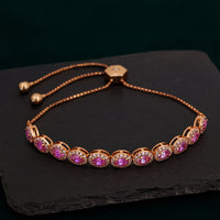 Rose Gold 925 Sterling Silver Tennis Bracelet with Vivid Pink Oval Cubic Zirconia