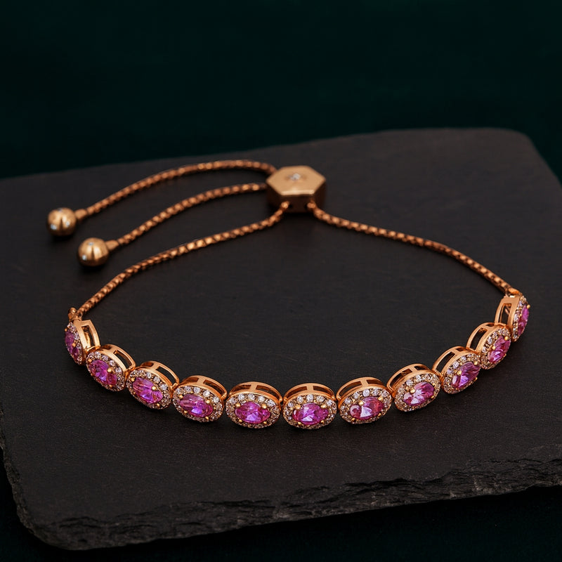 Rose Gold 925 Sterling Silver Tennis Bracelet with Vivid Pink Oval Cubic Zirconia