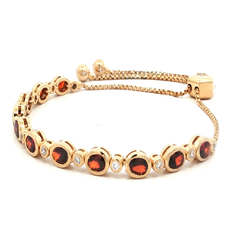 Yellow Rhodium Plated Silver Bracelet with White & Red Cubic Zirconia