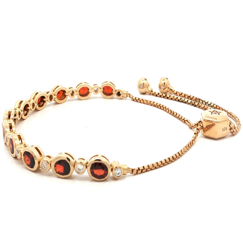 Yellow Rhodium Plated Silver Bracelet with White & Red Cubic Zirconia