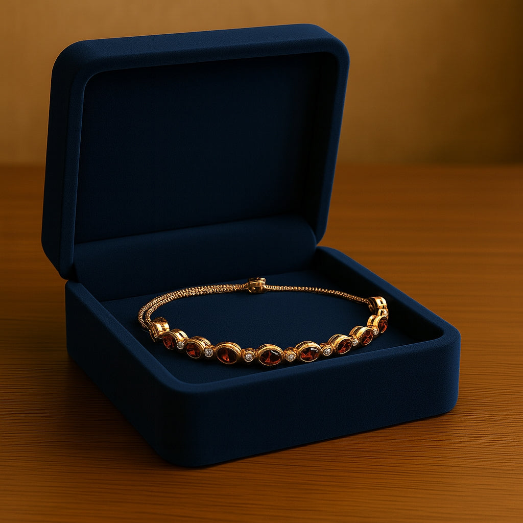 Yellow Rhodium Plated Silver Bracelet with White & Red Cubic Zirconia