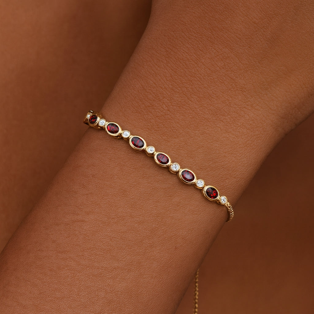 Yellow Rhodium Plated Silver Bracelet with White & Red Cubic Zirconia