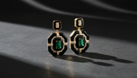 Silver Dangle Earrings with Octagon Cut Hydro-Emerald