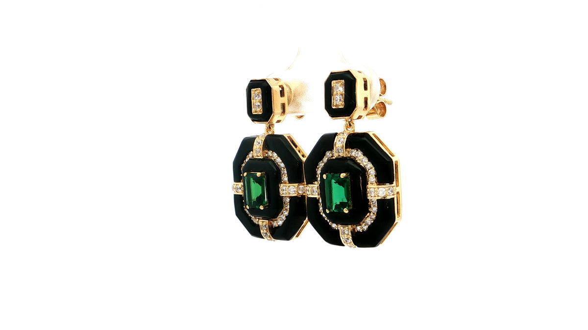 925 Sterling Silver Earrings with Hydro-Emeralds & Onyx