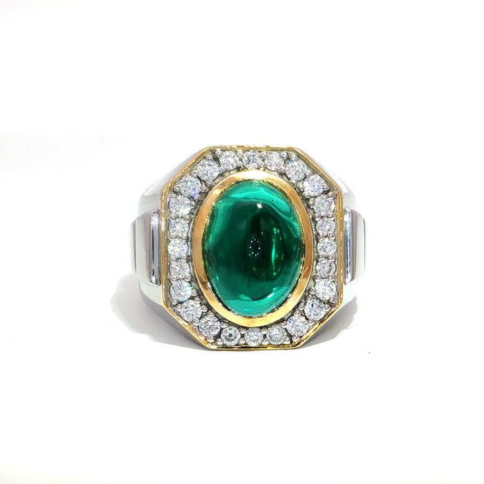 Silver Ring with Oval Cabochon Hydro-Emerald