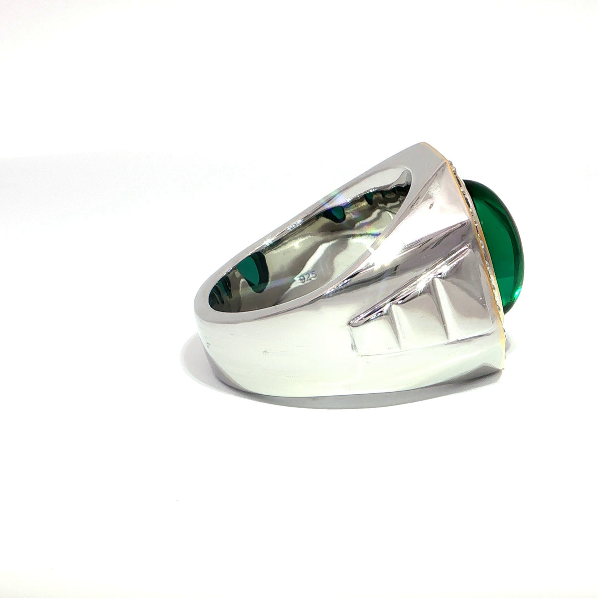 Silver Ring with Oval Cabochon Hydro-Emerald