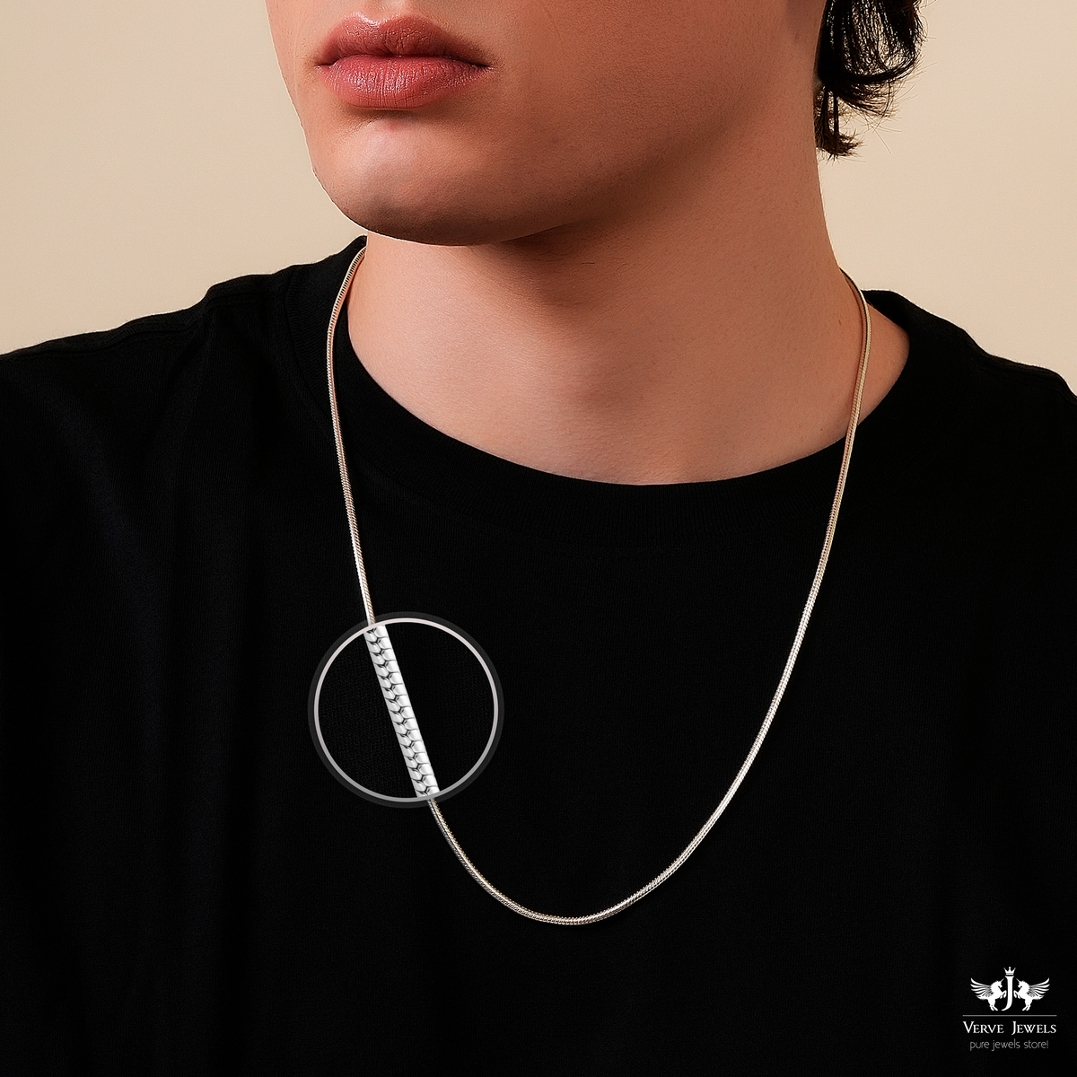 Snake Chain Necklace 925 Sterling Silver Men's - Main Image