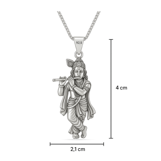 Sterling Silver Lord Krishna Pendant Necklace – Divine Symbol