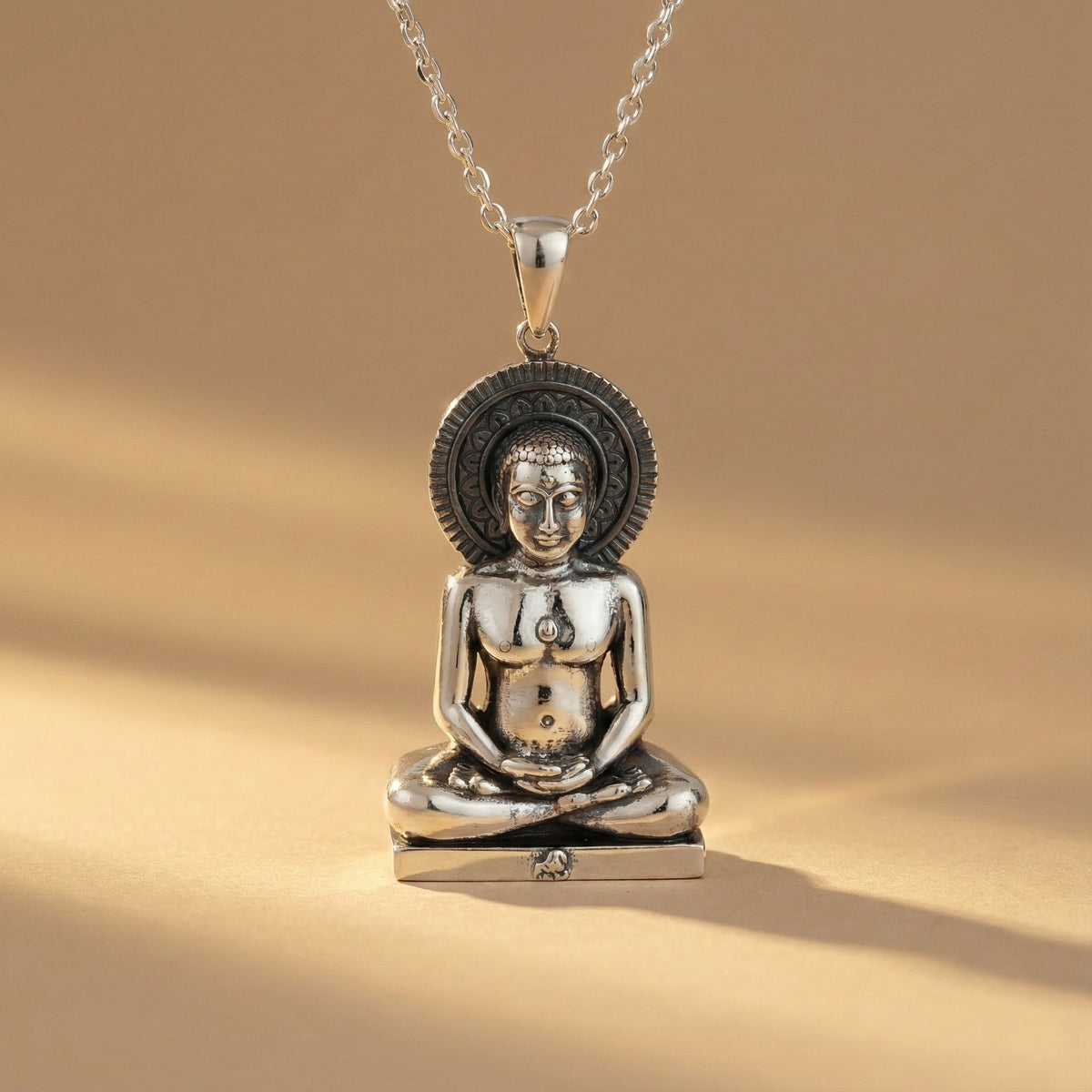 Sterling Silver 92.5 Lord Mahavir Pendant Necklace – Emblem of Peace & Enlightenment
