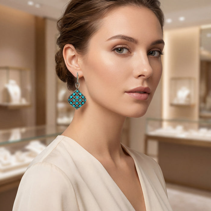 Zahra – Victorian Turquoise & Diamond Drop Earrings