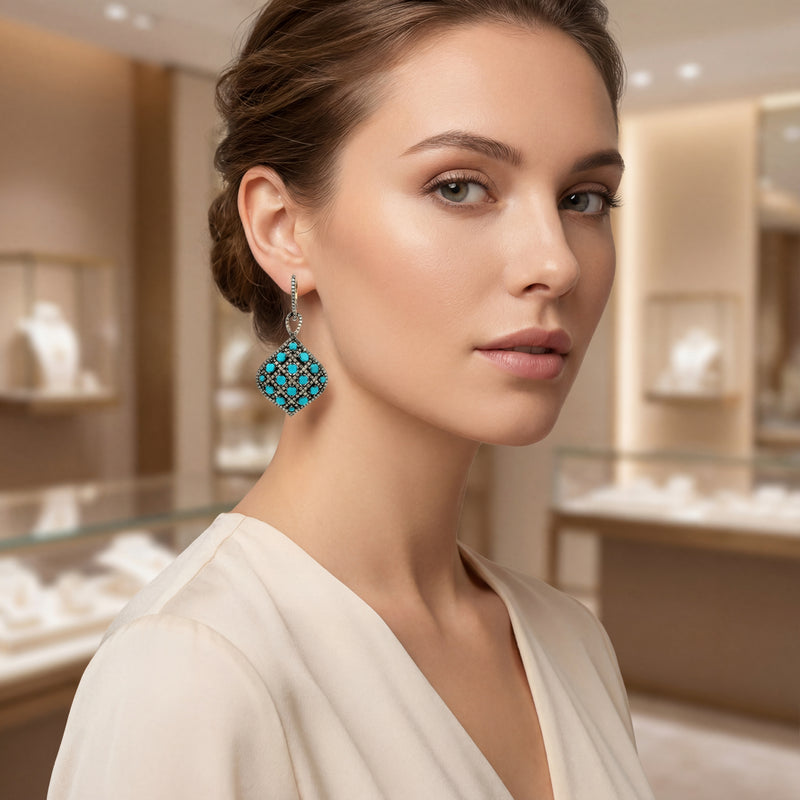 Zahra – Victorian Turquoise & Diamond Drop Earrings