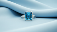 Emerald Cut Blue Topaz Solitaire Ring in White Gold Finish Sterling Silver