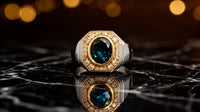 Sterling Signet Ring with Deep Blue Oval London Blue Topaz Cabochon