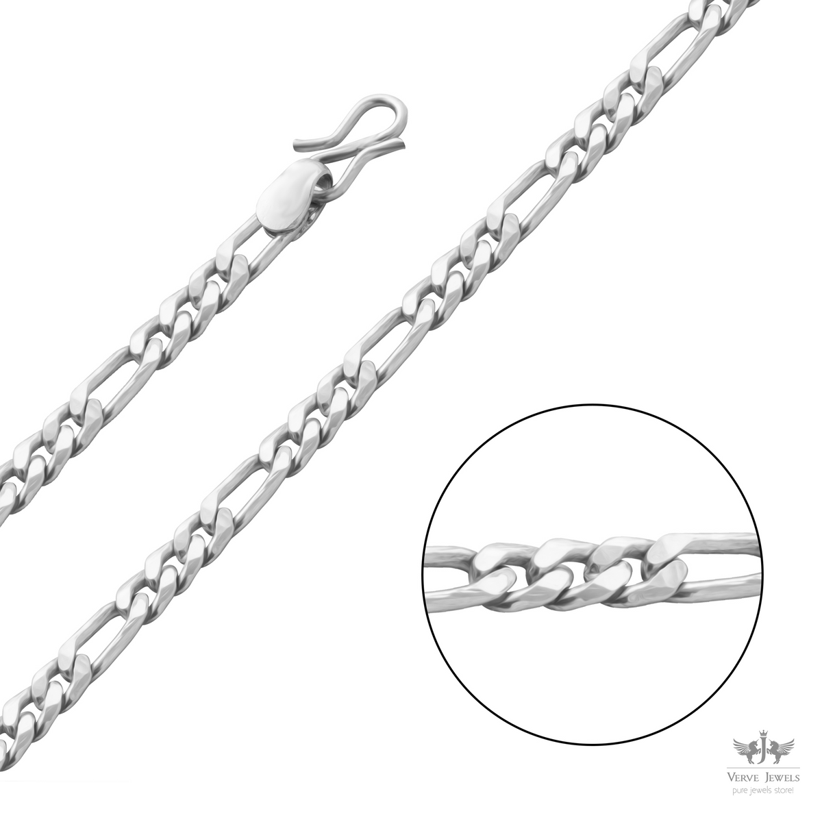 Figaro Chain Necklace 925 Sterling Silver Men's