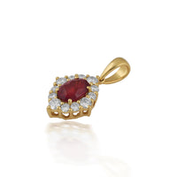 Amora – Ruby & Diamond Halo Pendant in Gold