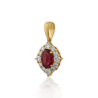 Amora – Ruby & Diamond Halo Pendant in Gold
