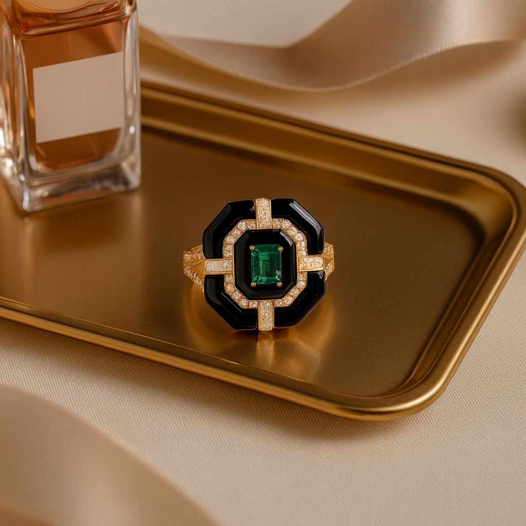 Silver Cocktail Ring with Octagon Emerald