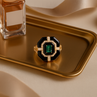 Silver Cocktail Ring with Octagon Emerald