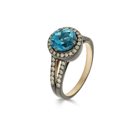 Swiss Blue Topaz Ring with CZ Accents in Sterling Silver