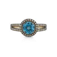 Swiss Blue Topaz Ring with CZ Accents in Sterling Silver