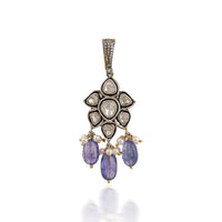 Polki Diamond & Tanzanite Drop Pendant with Pearl Accents