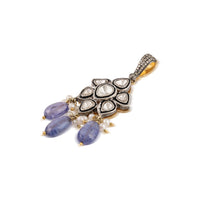 Polki Diamond & Tanzanite Drop Pendant with Pearl Accents