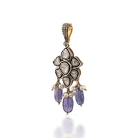 Polki Diamond & Tanzanite Drop Pendant with Pearl Accents