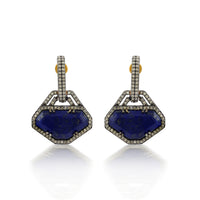 Cosmic Charm – Lapis Lazuli & Diamond Geometric Drop Earrings