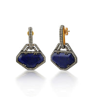 Cosmic Charm – Lapis Lazuli & Diamond Geometric Drop Earrings