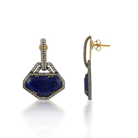 Cosmic Charm – Lapis Lazuli & Diamond Geometric Drop Earrings