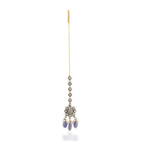 Antique Gold Chain Maang Tikka with Tanzanaite Drops, Polkis, & Pearls