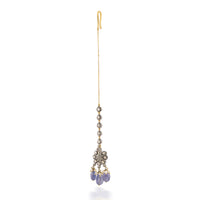 Antique Gold Chain Maang Tikka with Tanzanaite Drops, Polkis, & Pearls