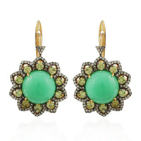 Victorian Bloom – Chrysoprase Drop Earrings with Peridot Halo & Diamond Accents