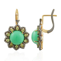 Victorian Bloom – Chrysoprase Drop Earrings with Peridot Halo & Diamond Accents