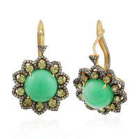 Victorian Bloom – Chrysoprase Drop Earrings with Peridot Halo & Diamond Accents