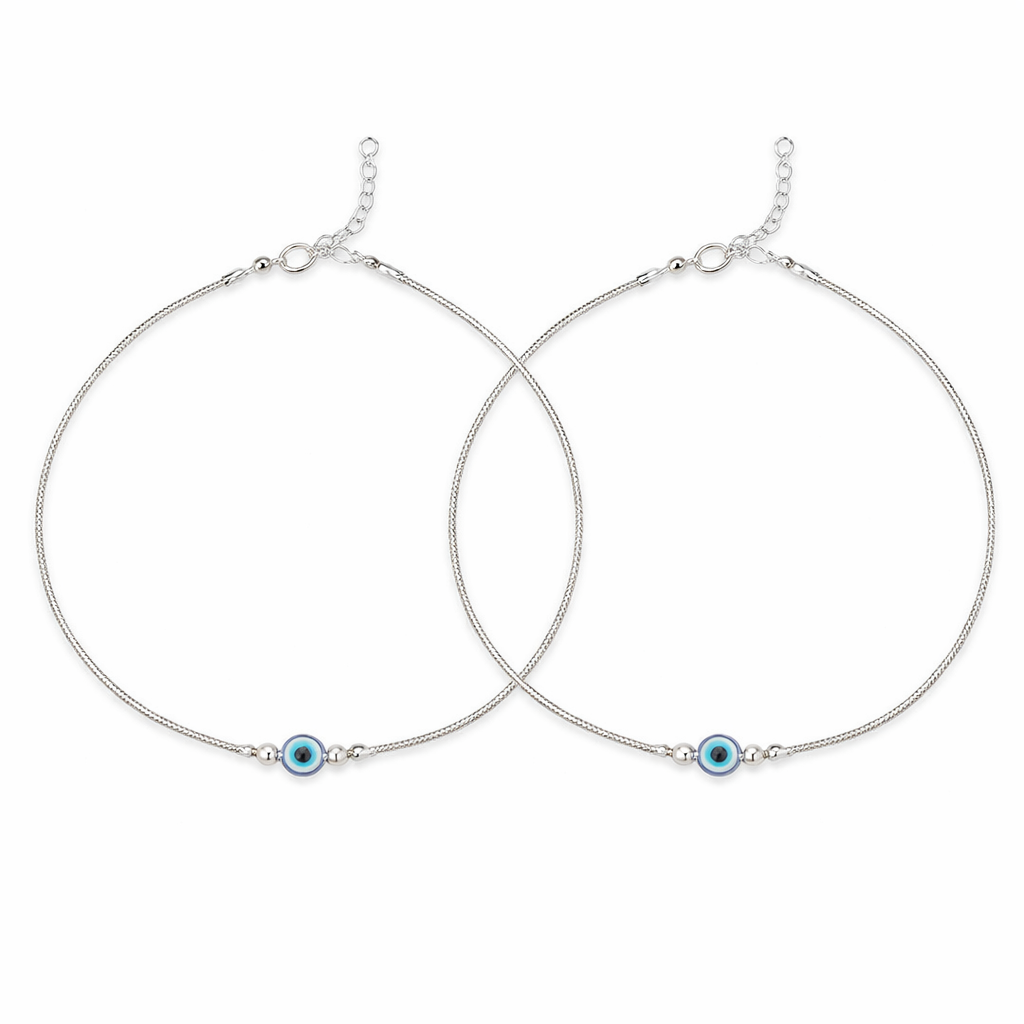925 Sterling Silver Evil Eye Traditional Anklet for Women | Nazar Protection Payal