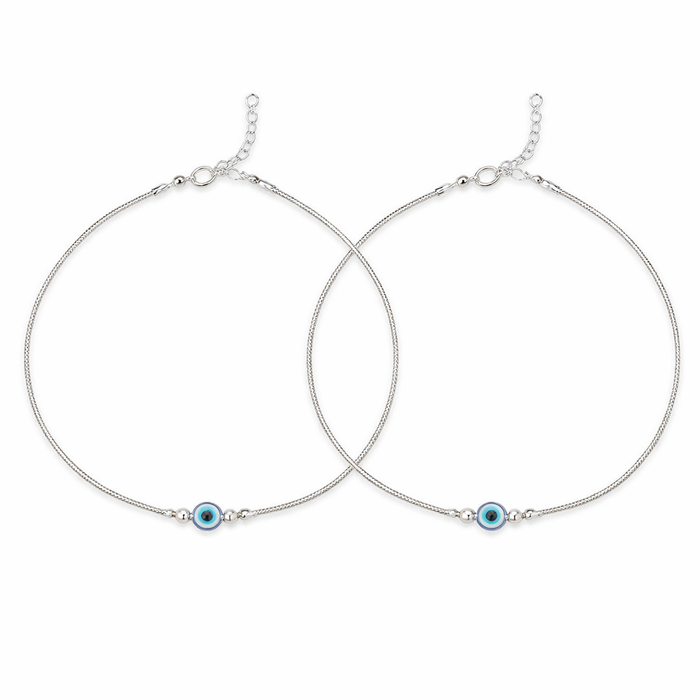 925 Sterling Silver Evil Eye Traditional Anklet for Women | Nazar Protection Payal