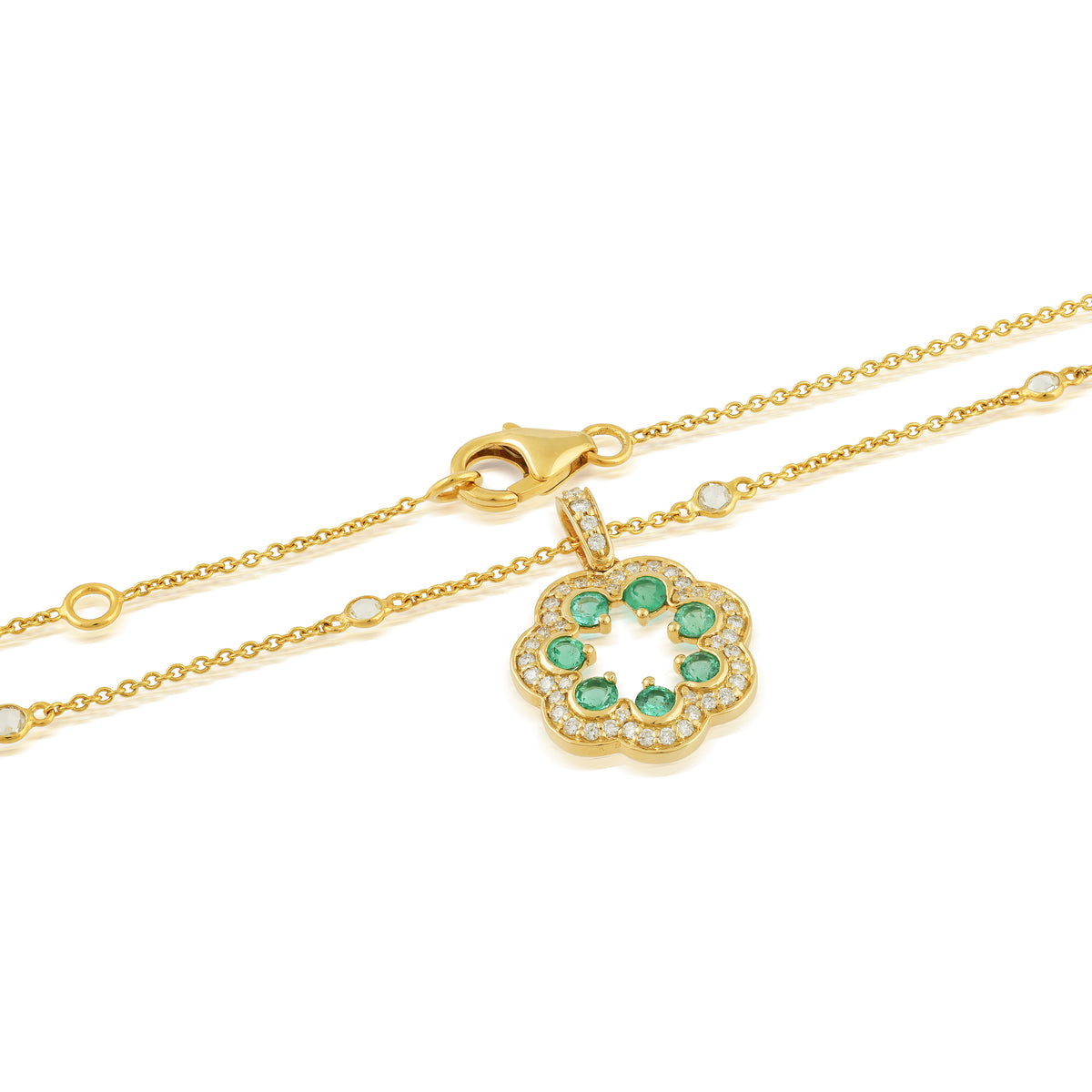 Florentina – Gold Emerald & Diamond Floral Pendant With Chain
