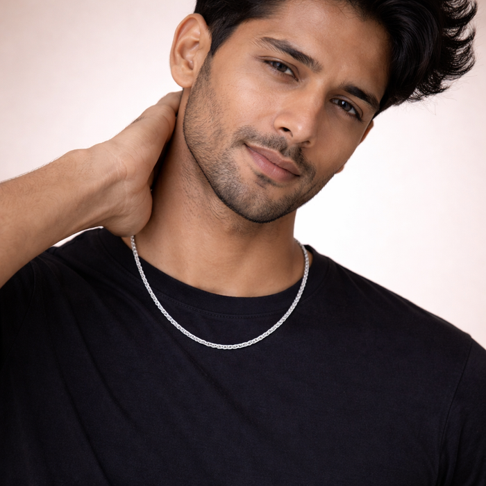 Anchor Chain Diamond Cut Necklace 925 Sterling Silver 1.7mm - Men's