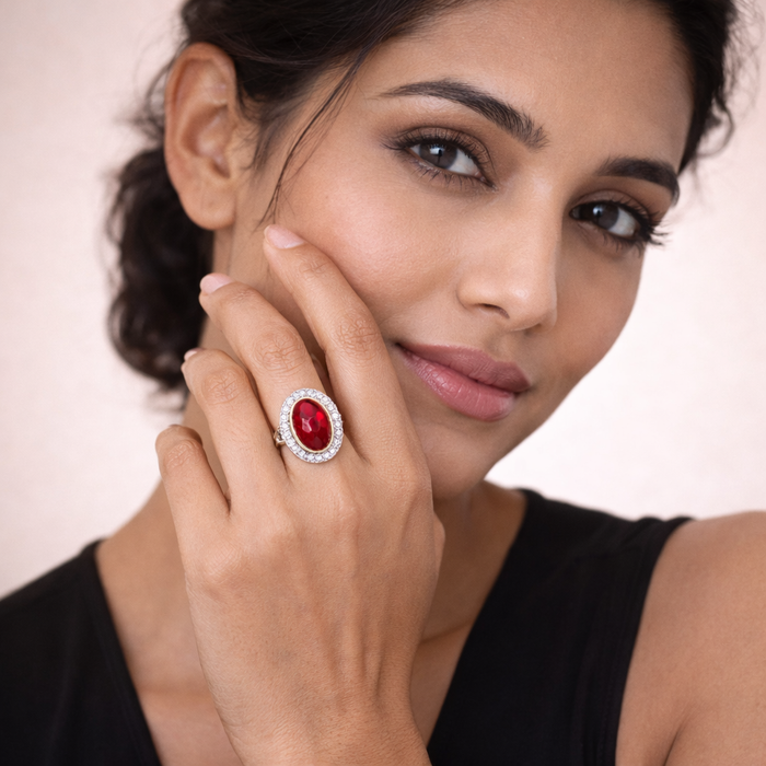 Sterling Silver Signet Ring with Cabochon Synthetic Ruby