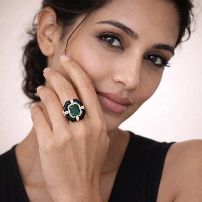 Silver Cocktail Ring with Octagon Emerald