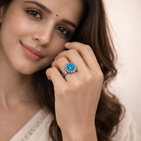 Swiss Blue Topaz Ring with CZ Accents in Sterling Silver