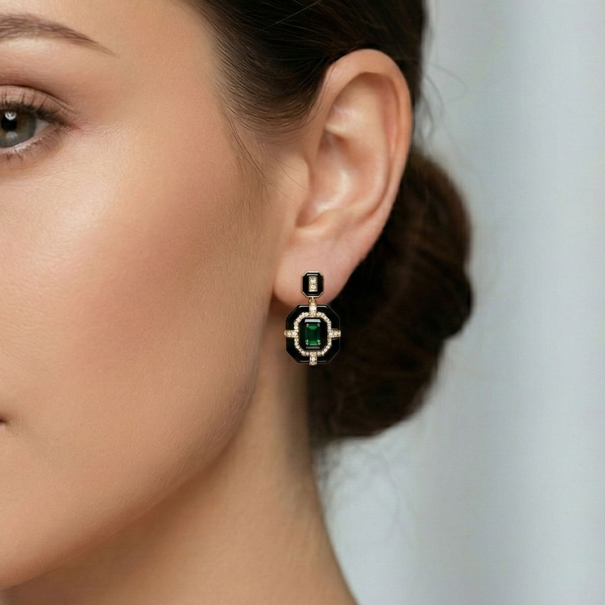 Silver Dangle Earrings with Octagon Cut Hydro-Emerald