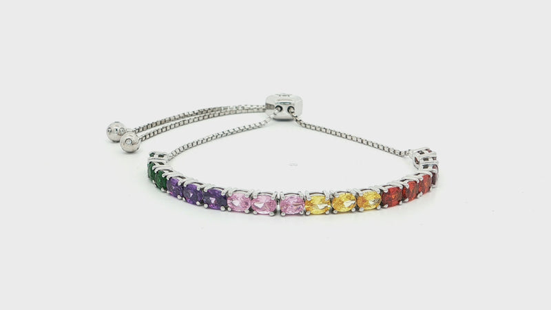 925 Sterling Silver Tennis Bracelet with Multi-Coloured Cubic Zirconia