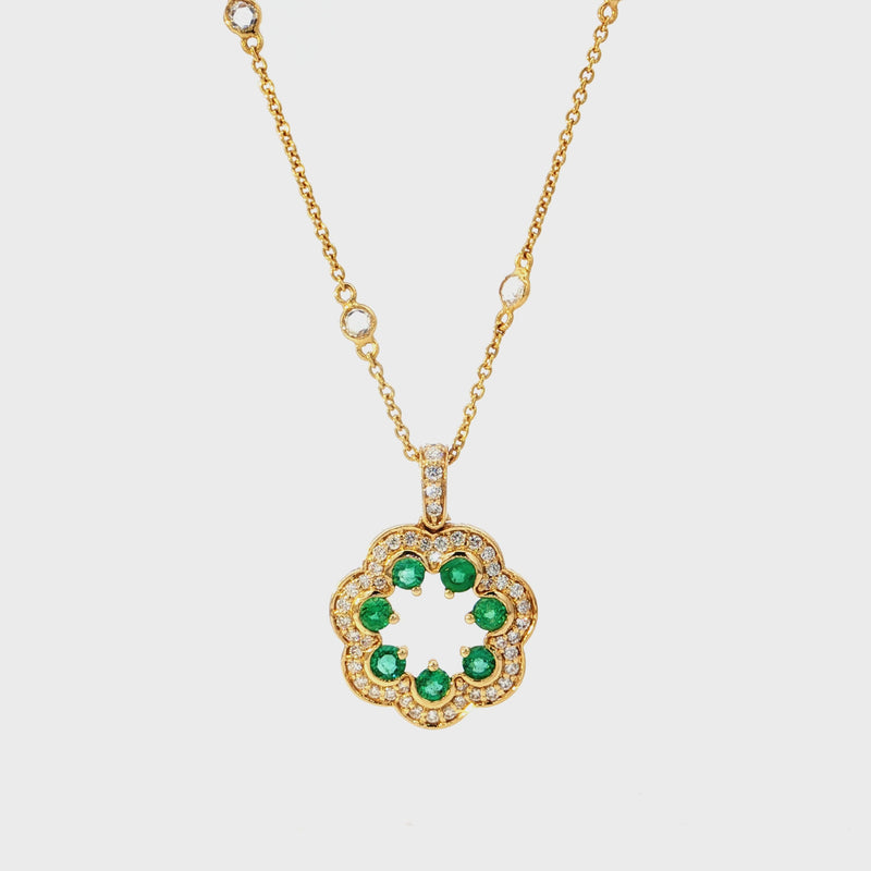 Florentina – Gold Emerald & Diamond Floral Pendant With Chain