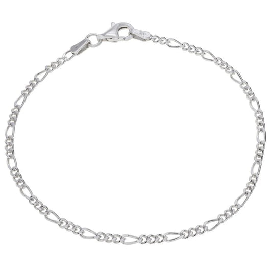 Sterling Silver 2mm Diamond Cut Figaro Link Bracelet