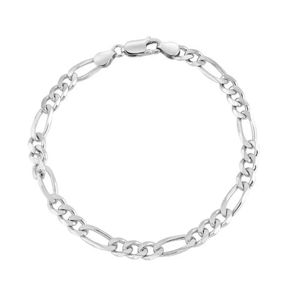 Sterling Silver 5.7mm Diamond Cut Figaro Link Bracelet