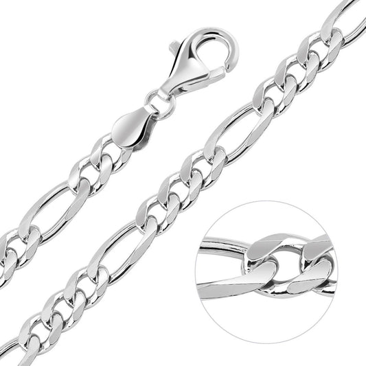 Sterling Silver 5.7mm Diamond Cut Figaro Chain Necklace