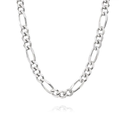 Sterling Silver 7.6mm Diamond Cut Figaro Chain Necklace Heavy